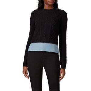 MARNI Women's Contrast Hem Crewneck Sweater Size 44 Black/Blue Cable Knit